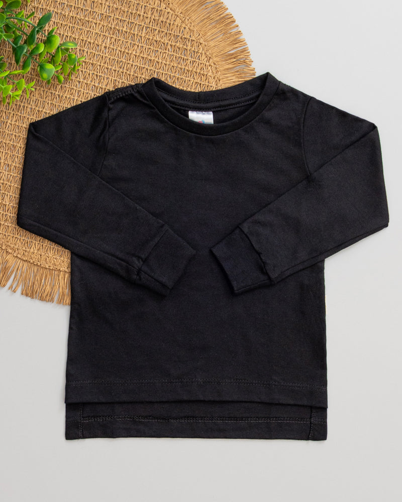 Camiseta Preta Long Line Bebê Manga Longa Preta