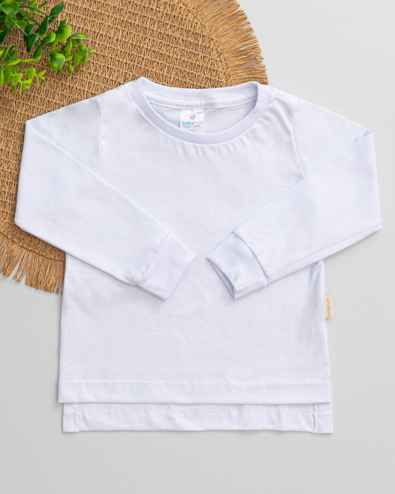 Camiseta Branca Long Line Bebê Manga Longa