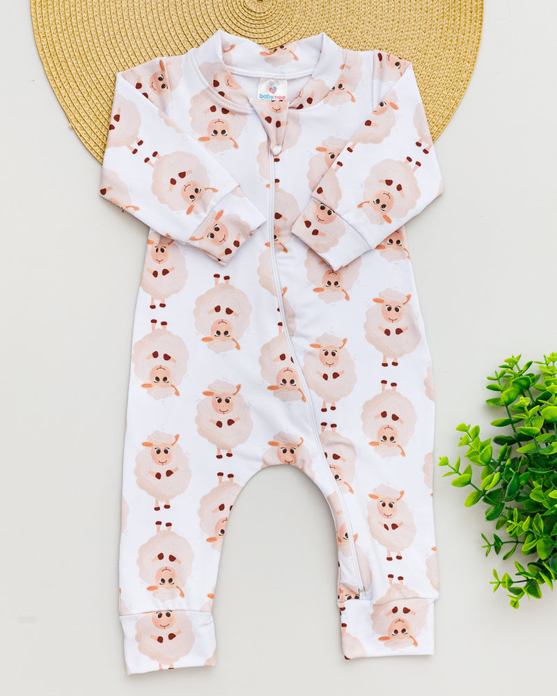 Macacão Bebê Térmico Branco Estampado Ovelhinha