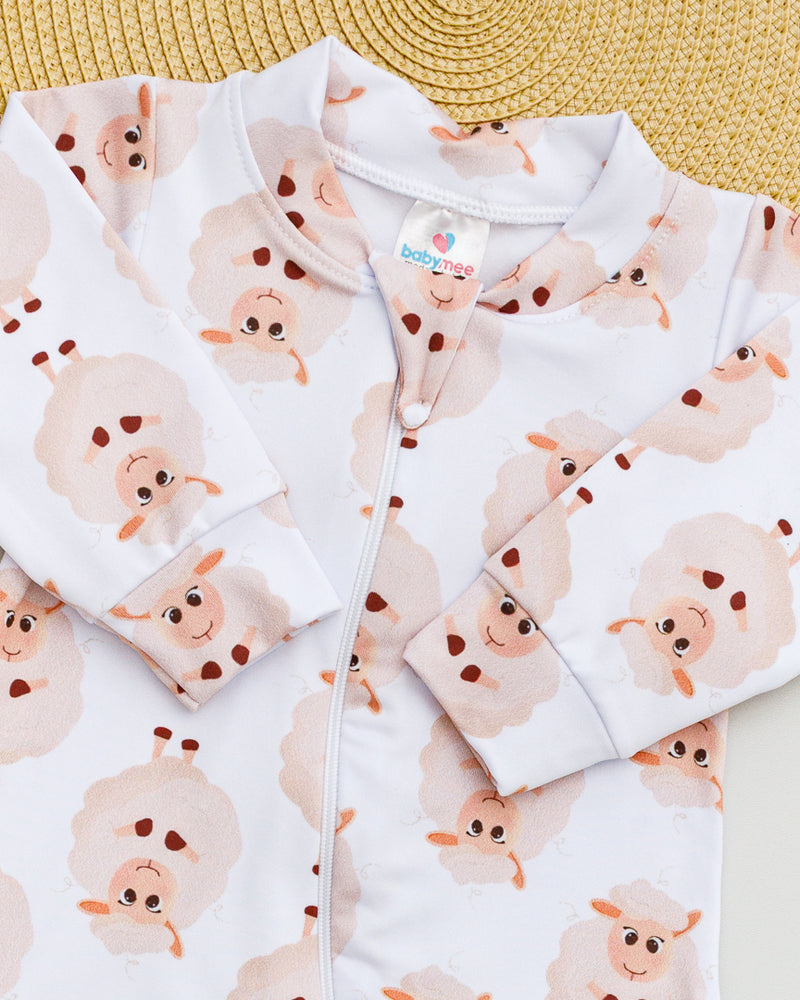 Macacão Bebê Térmico Branco Estampado Ovelhinha