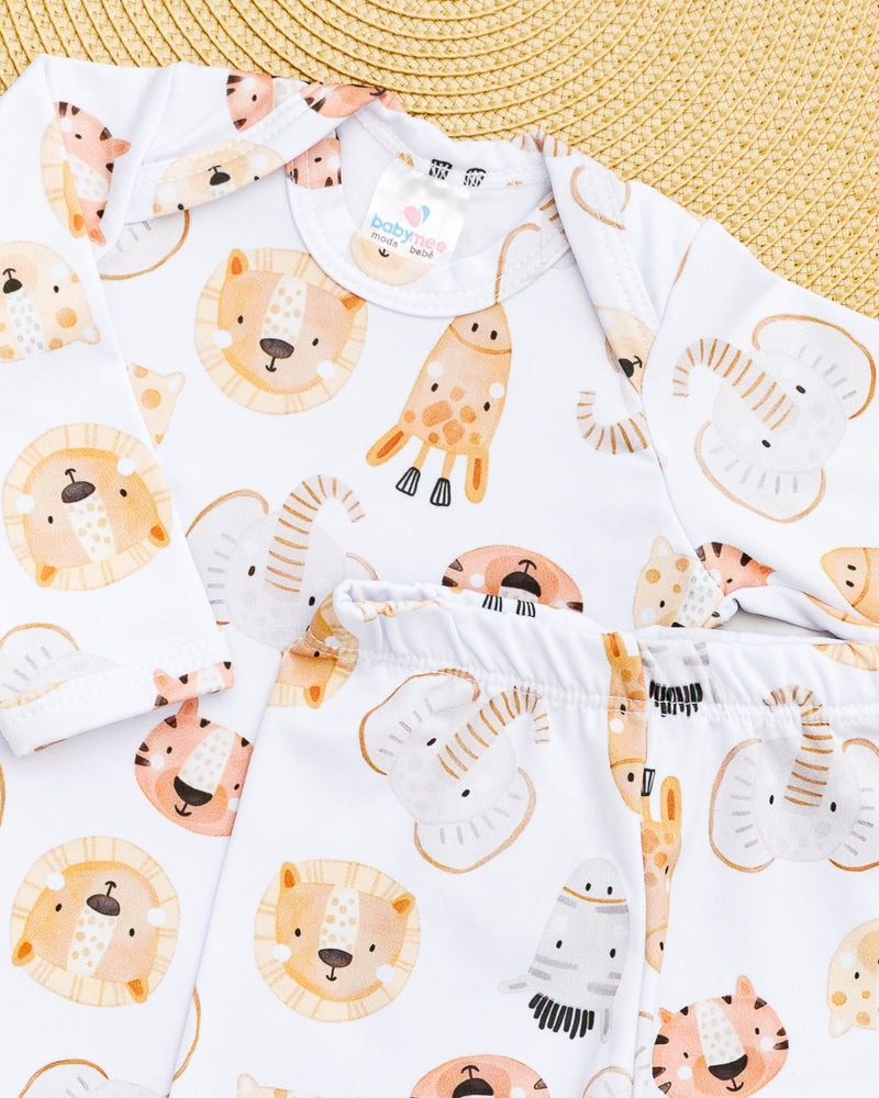 Conjunto Body Calça Bebê Térmico Branco Estampado Elefante
