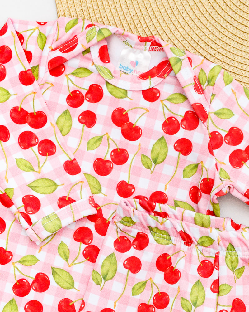 Conjunto Body Calça Bebê Térmico Estampado Cereja