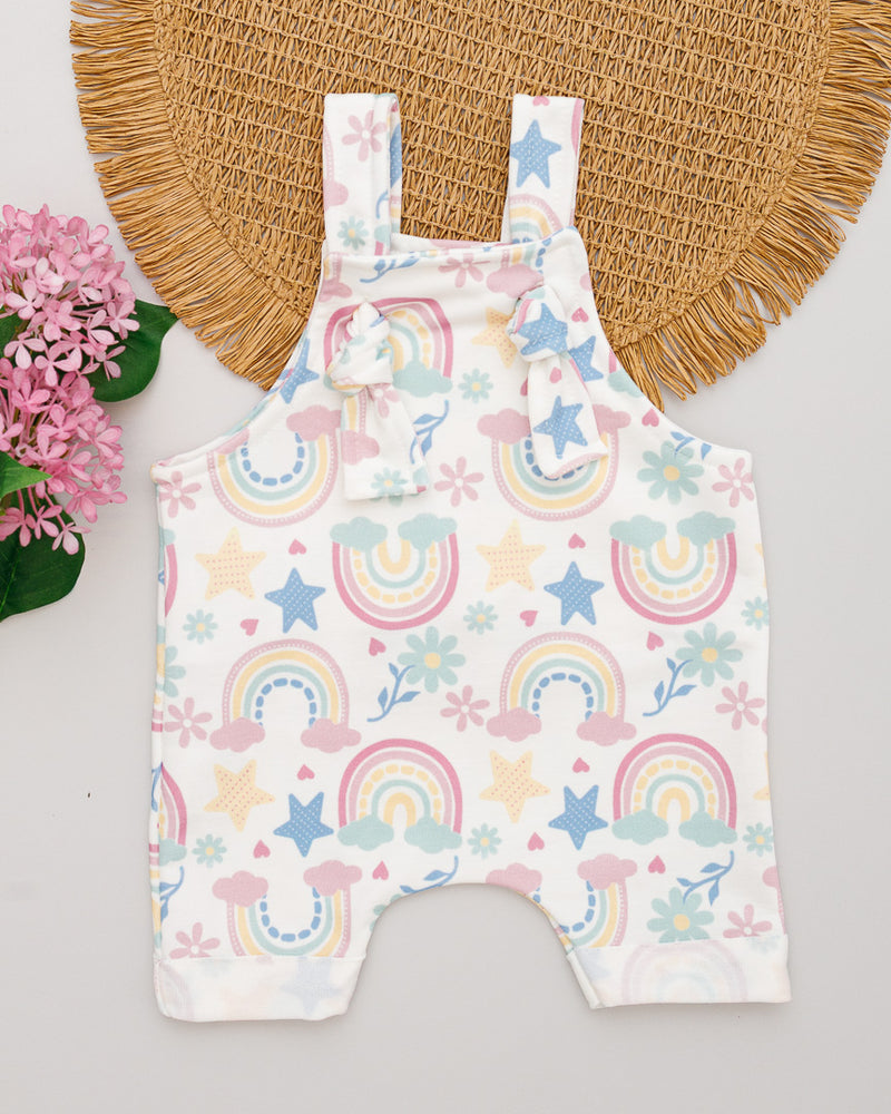 Jardineira Bebê Molecotton Branco Estampado Arco-íris Estrela