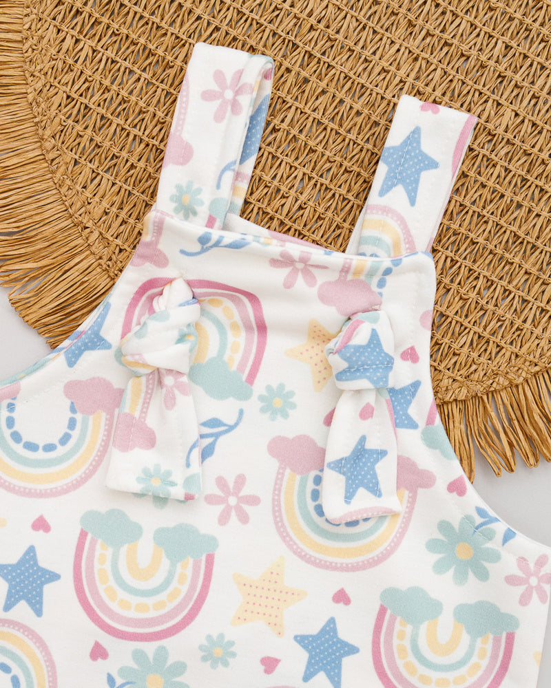 Jardineira Bebê Molecotton Branco Estampado Arco-íris Estrela