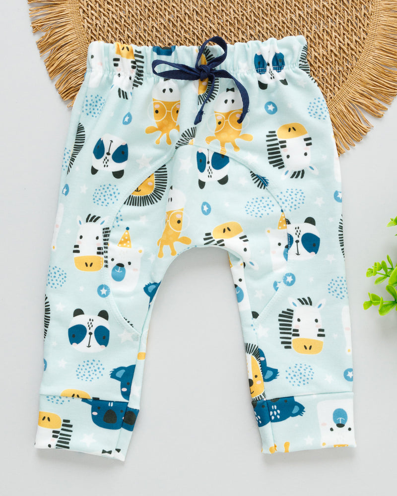 Calça Bebê MoleCotton Azul Claro Estampado Leão e Bichos