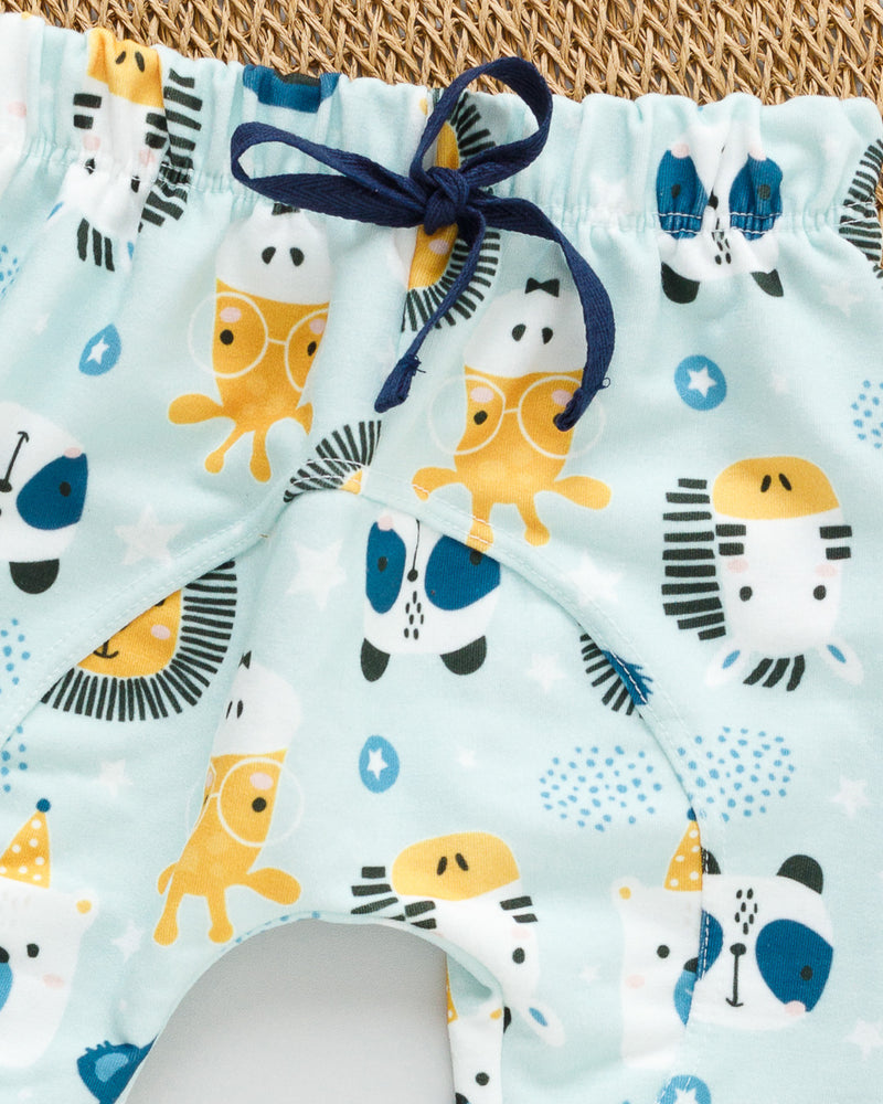 Calça Bebê MoleCotton Azul Claro Estampado Leão e Bichos