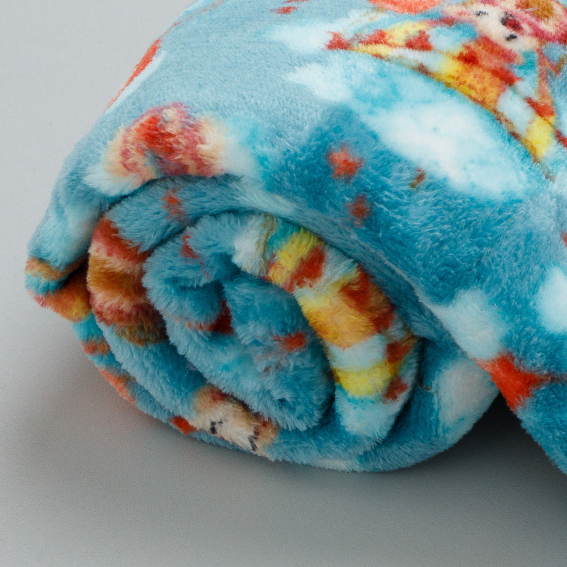 Manta para Bebê Fleece Cor Azul Estampado Ursinho Coração
