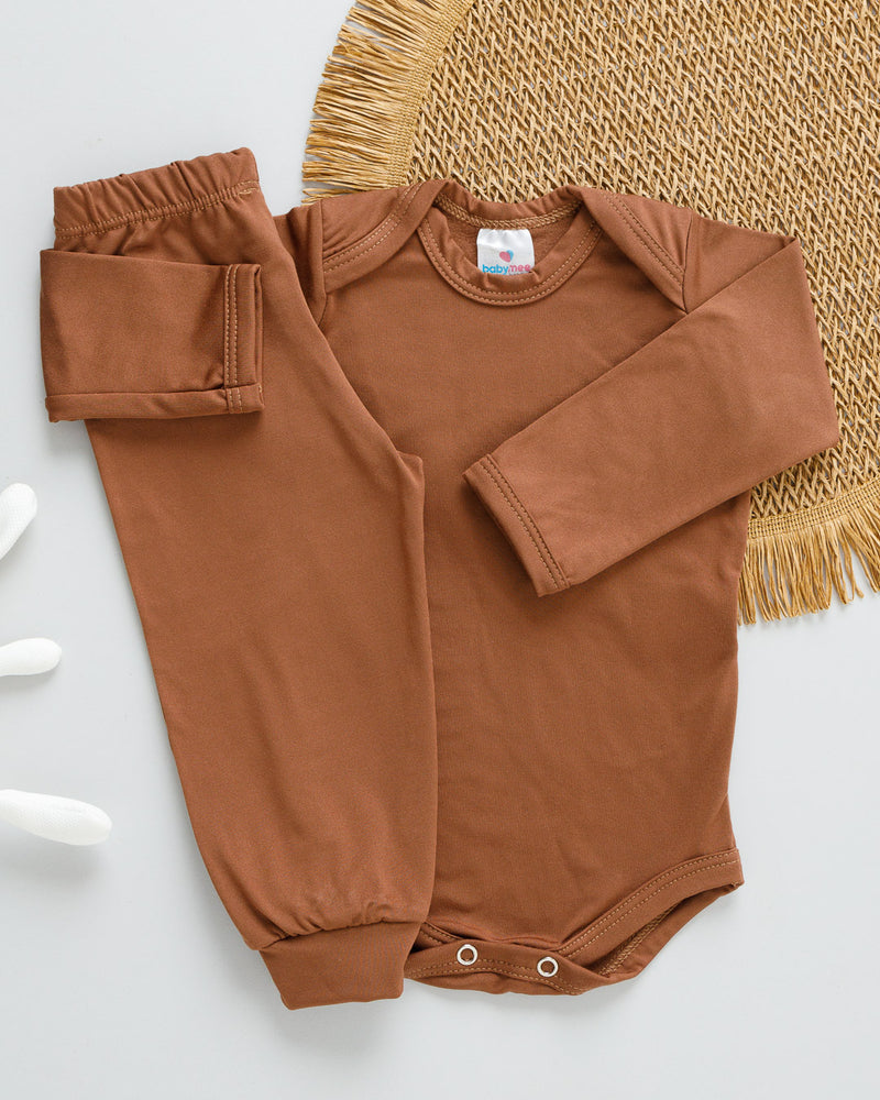 Conjunto Body Calça Bebê Térmico Marrom
