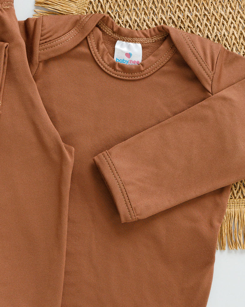 Conjunto Body Calça Bebê Térmico Marrom