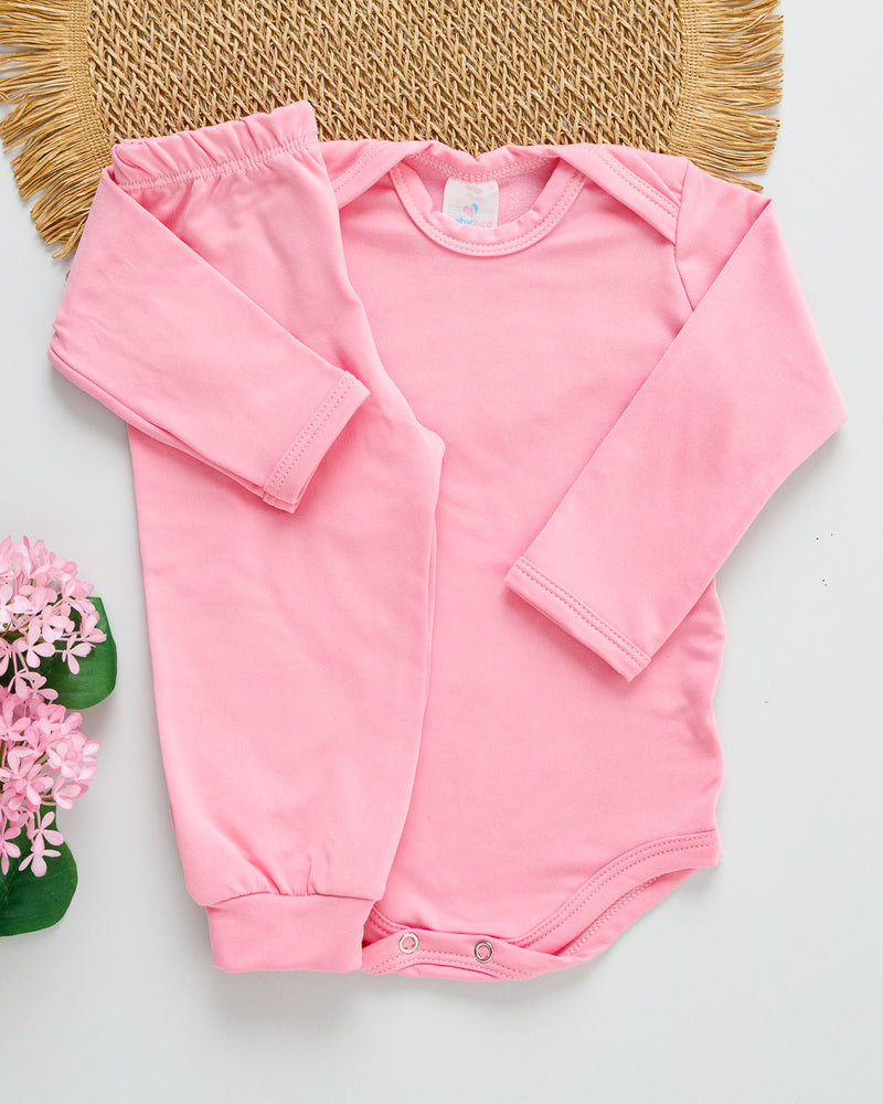 Conjunto Body Calça Bebê Térmico Rosa Bebê