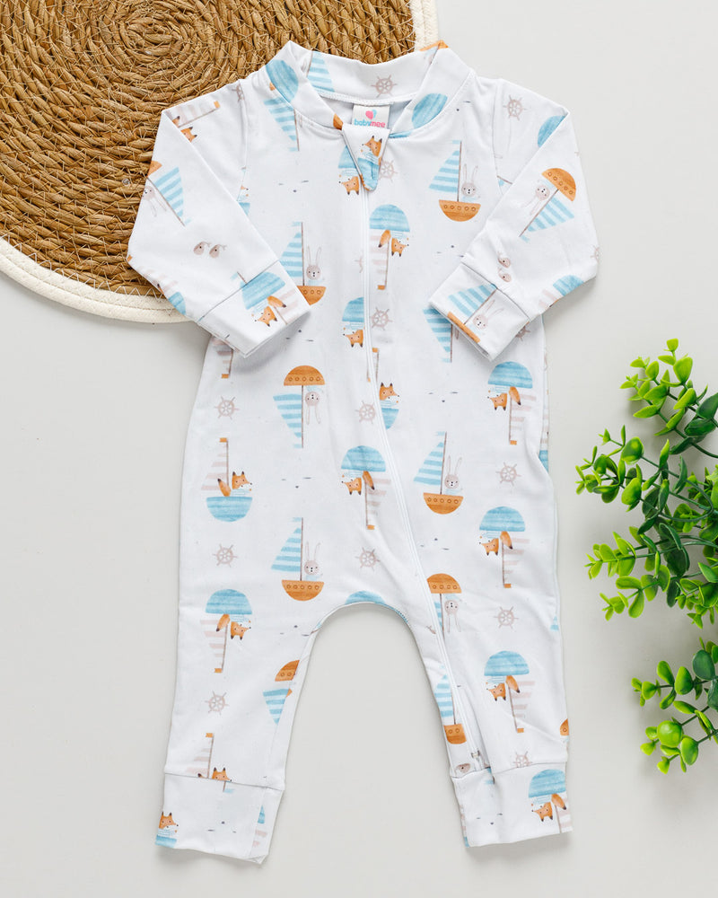 Macacão Bebê Térmico Estampado Barco Coelhinho e Raposa