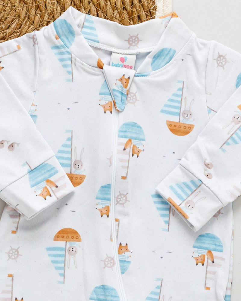 Macacão Bebê Térmico Estampado Barco Coelhinho e Raposa