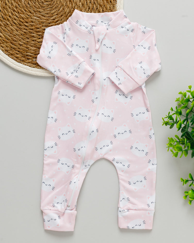 Macacão Bebê Térmico Estampado Rosa Gatinha