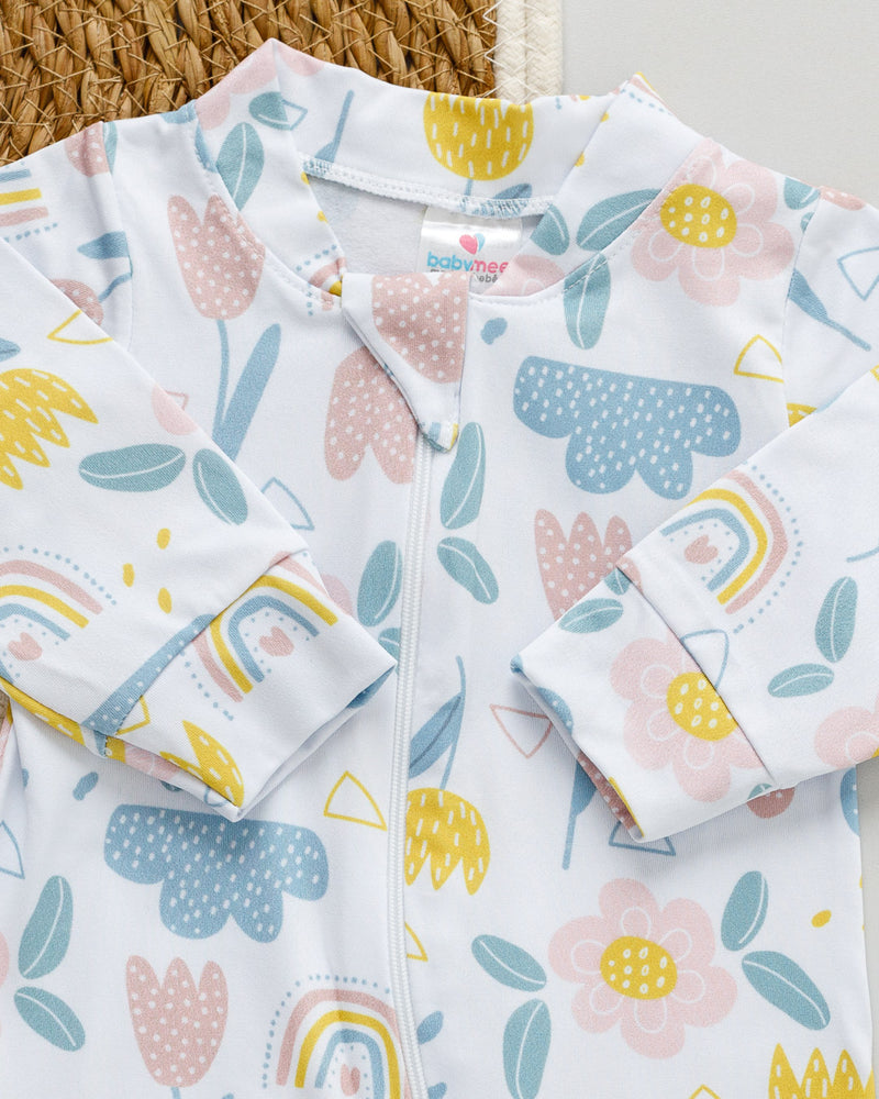 Macacão Bebê Térmico Estampado Florzinha e Arco-íris