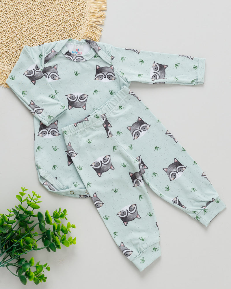Conjunto Body Calça Bebê Térmico Estampado Guaxinim