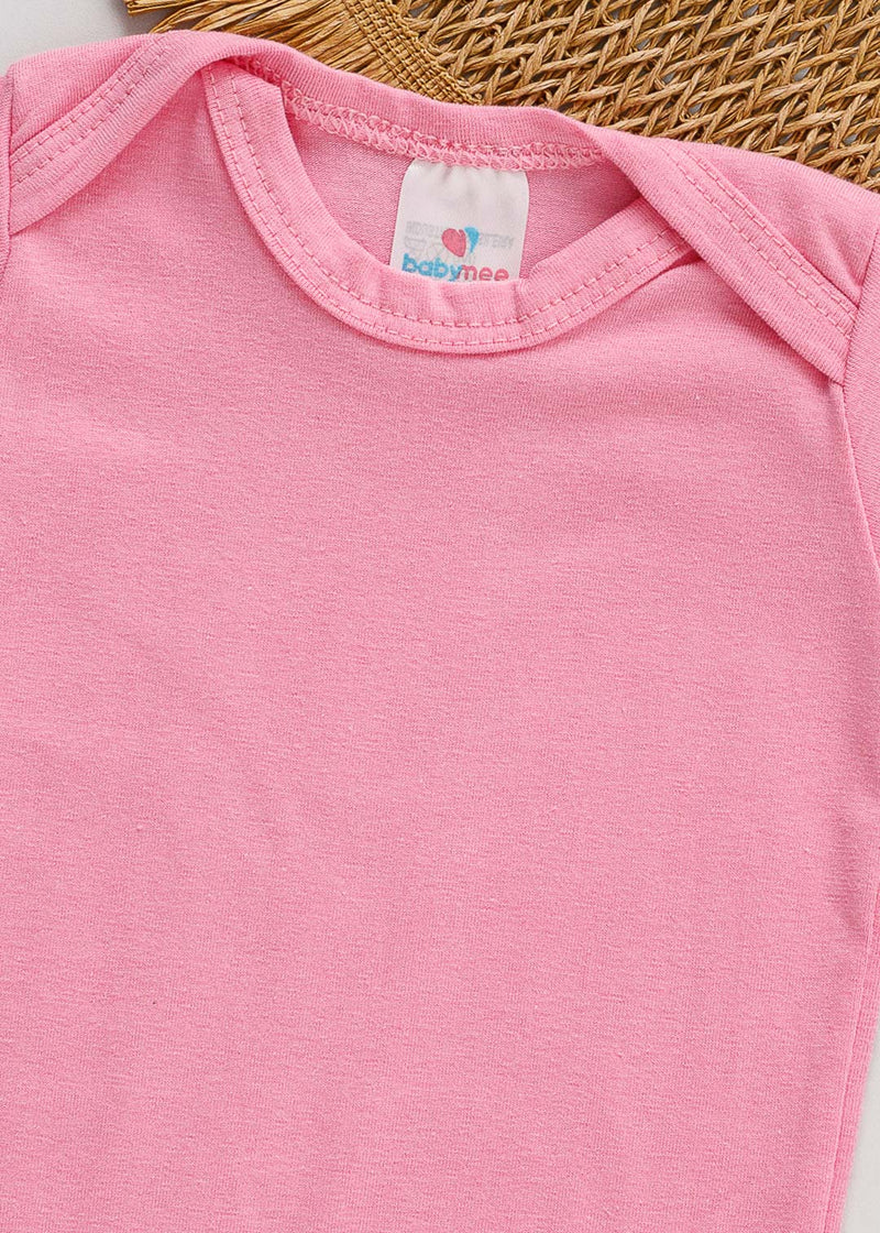 Body Cotton Bebê Manga Curta Rosa