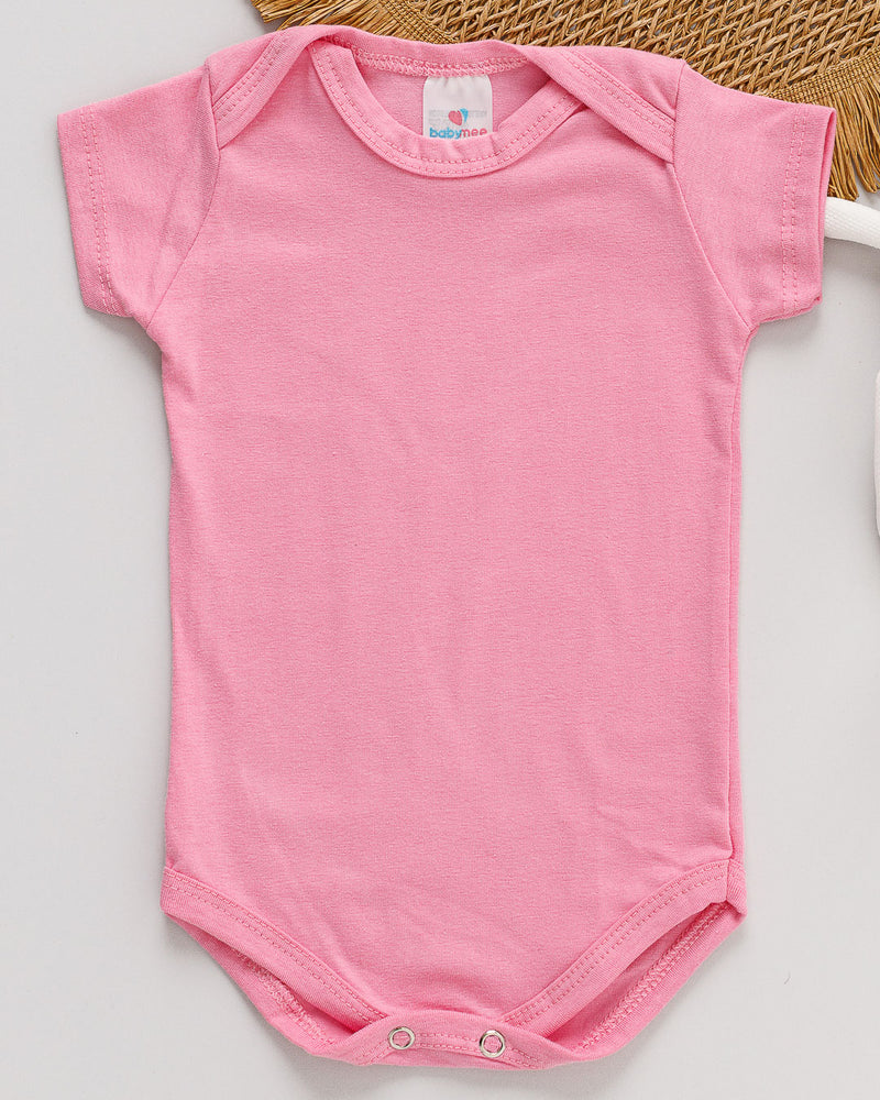 Body Cotton Bebê Manga Curta Rosa