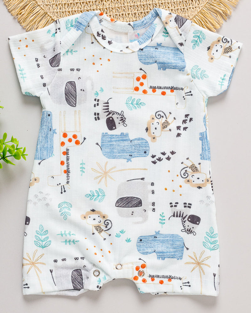 Macacão Curto Bebê Romper Canelado Estampado Floresta