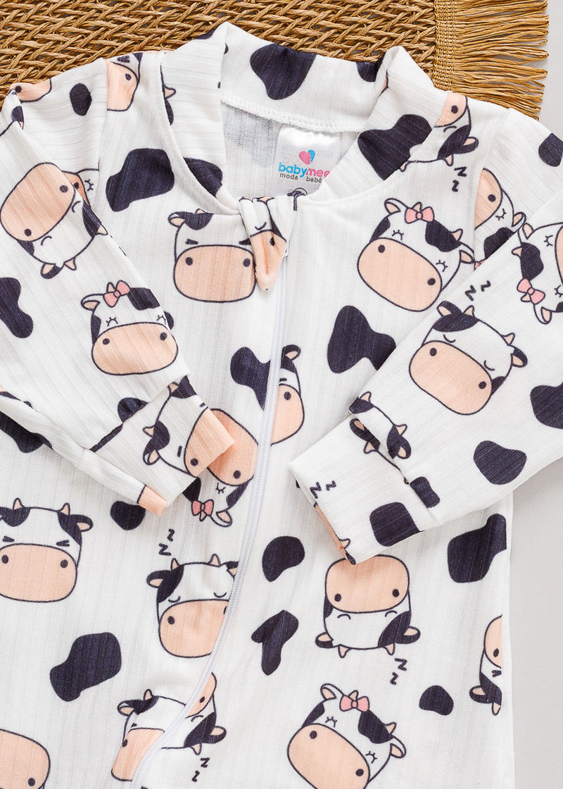 Macacão Bebê Canelado Estampado Vaquinha