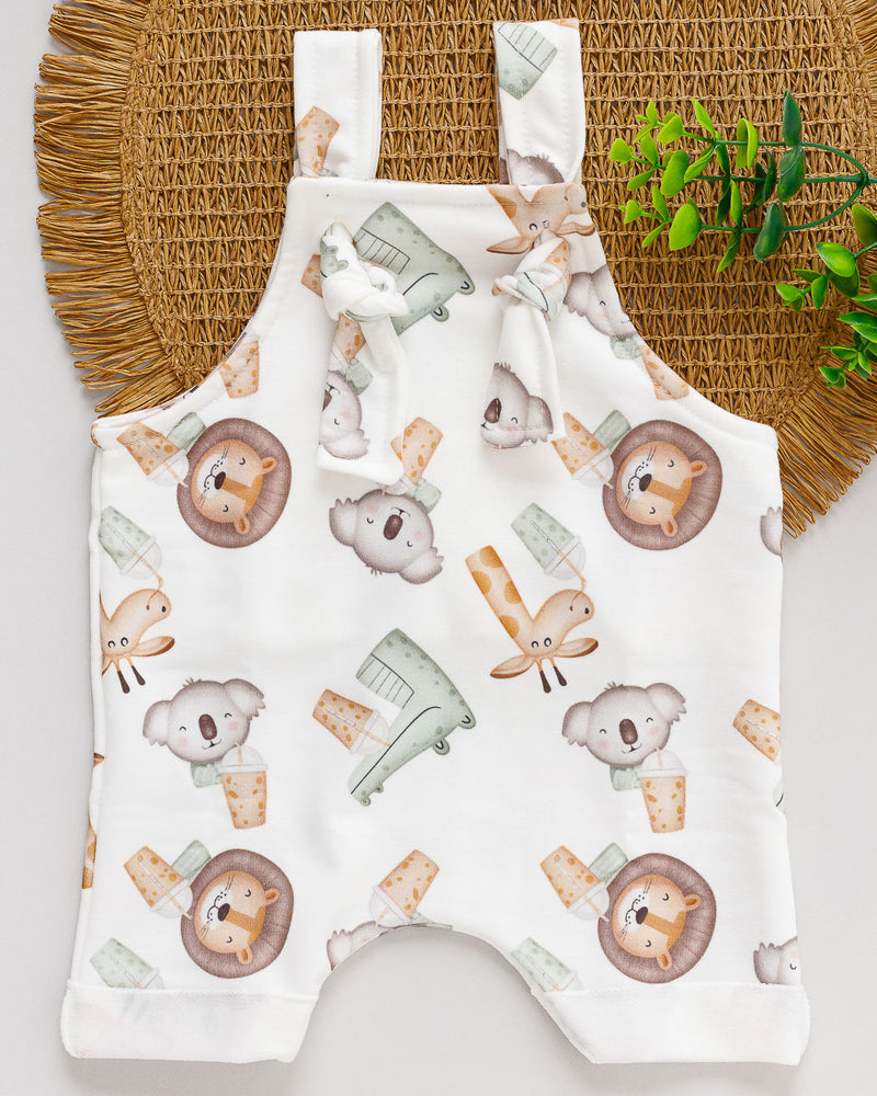 Jardineira Bebê Molecotton Branco Estampado Bichinhos