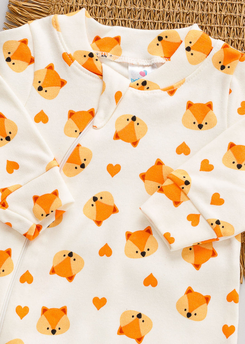 Macacão Bebê Suedine Estampado Raposinha