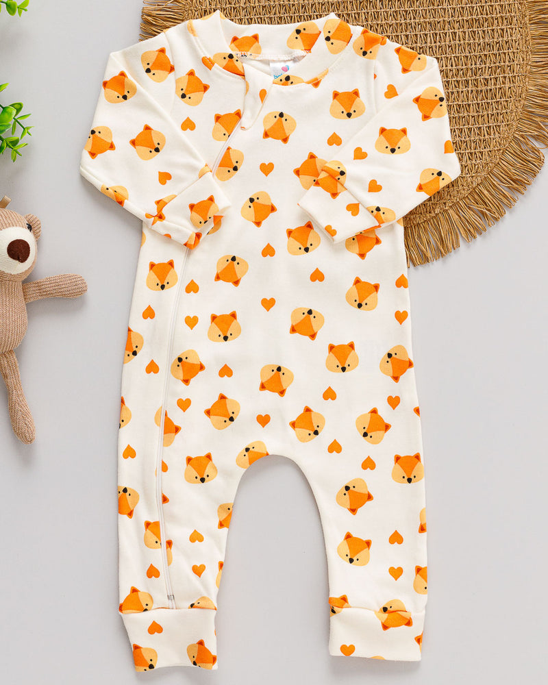 Macacão Bebê Suedine Estampado Raposinha