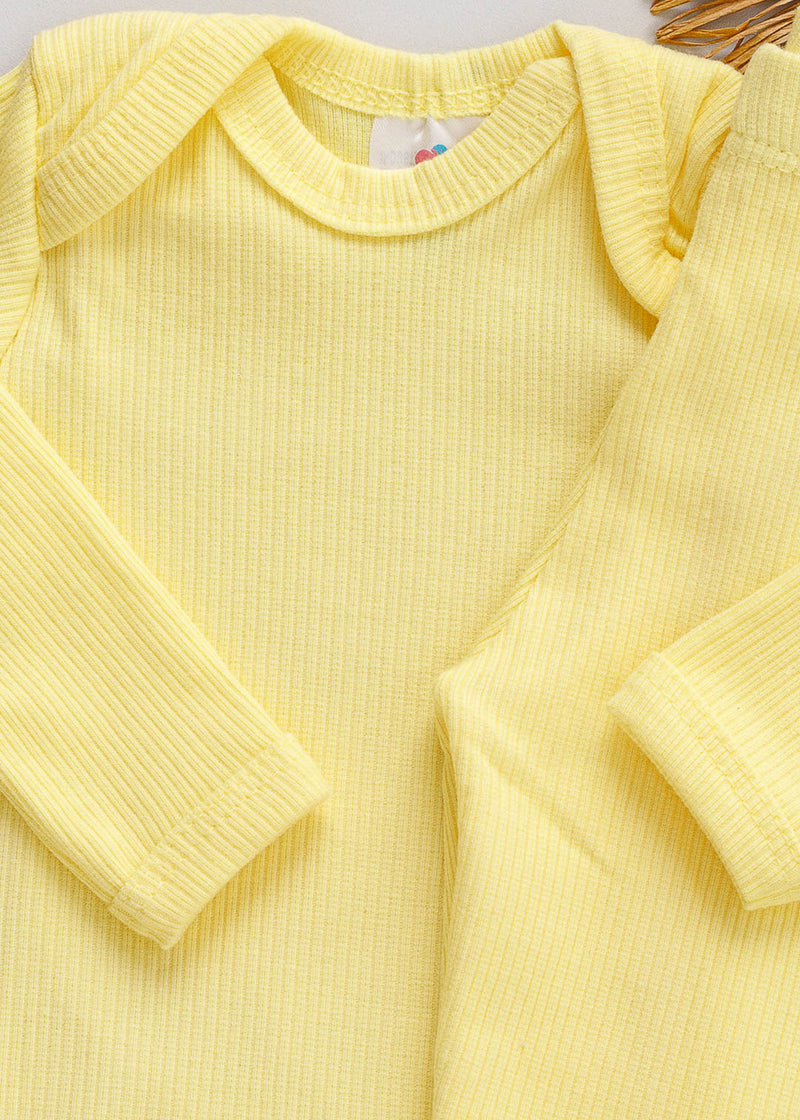 Conjunto Body Calça Bebê Canelado Amarelo