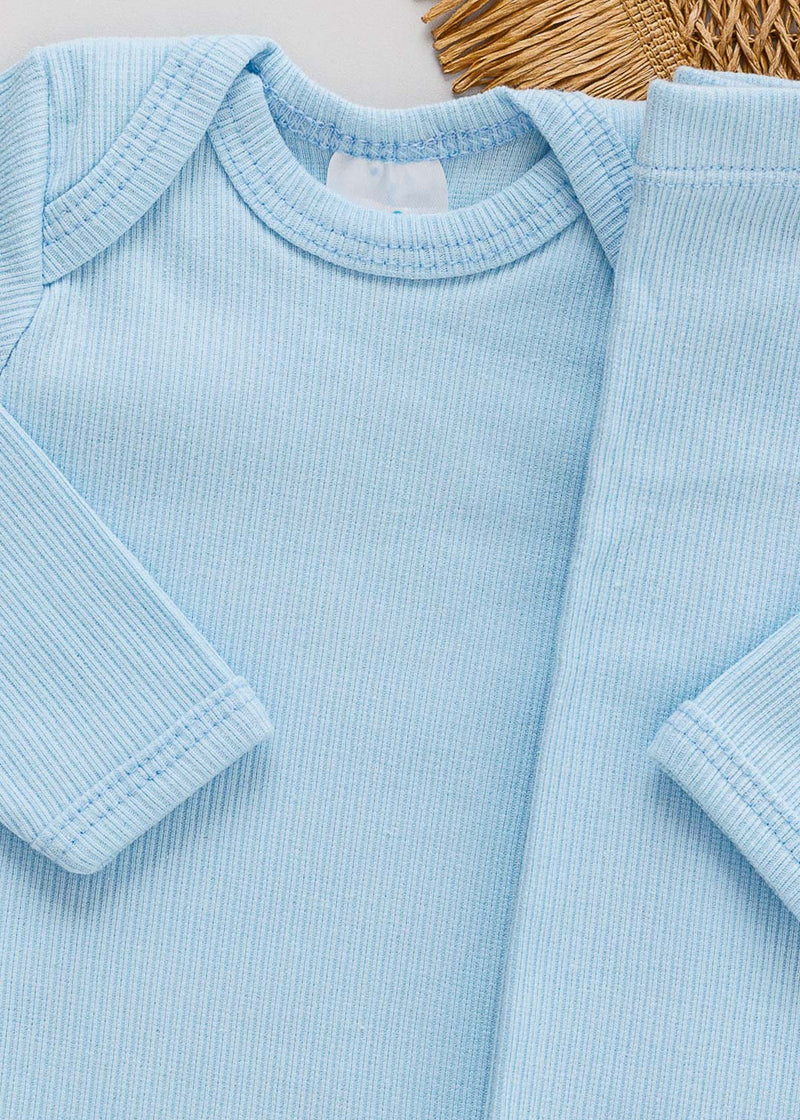Conjunto Body Calça Bebê Canelado Azul Claro