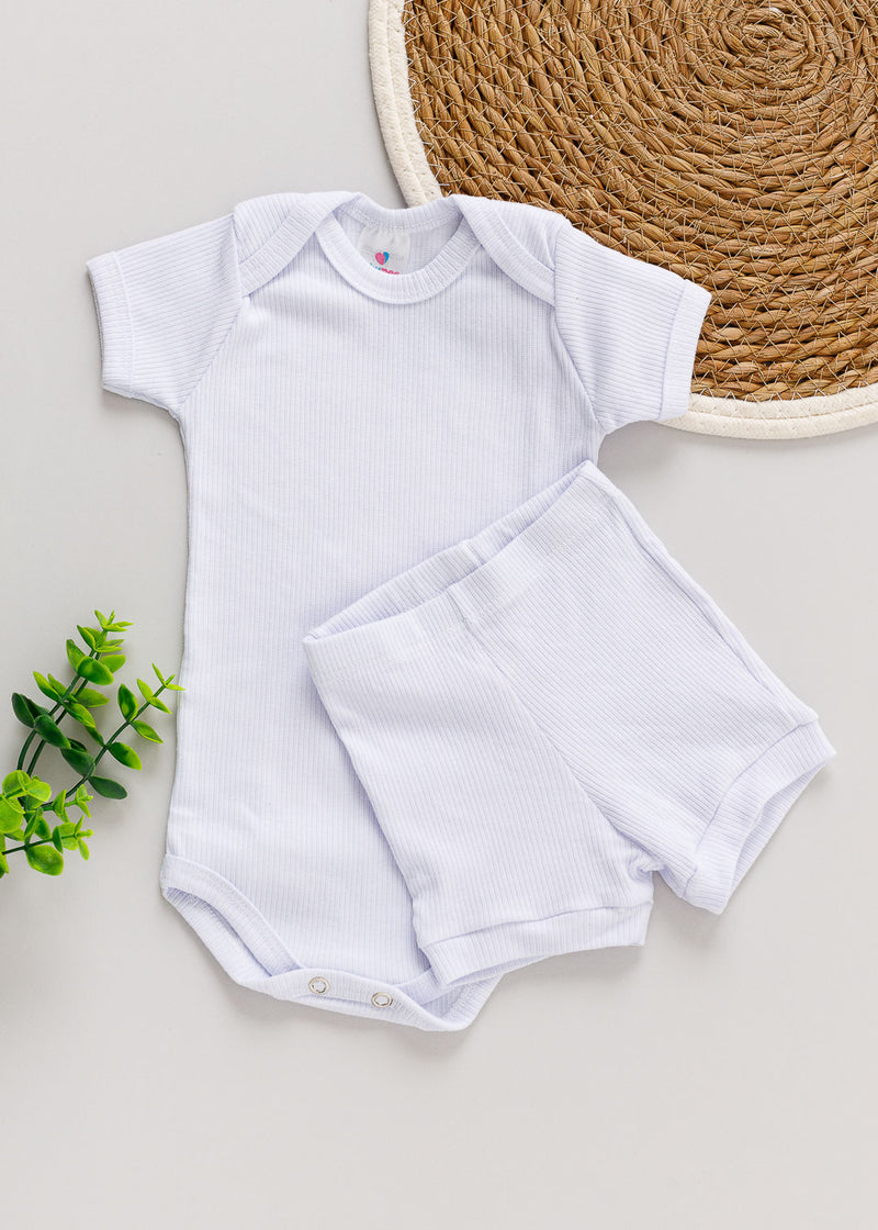 Conjunto Body Short Bebê Canelado Branco