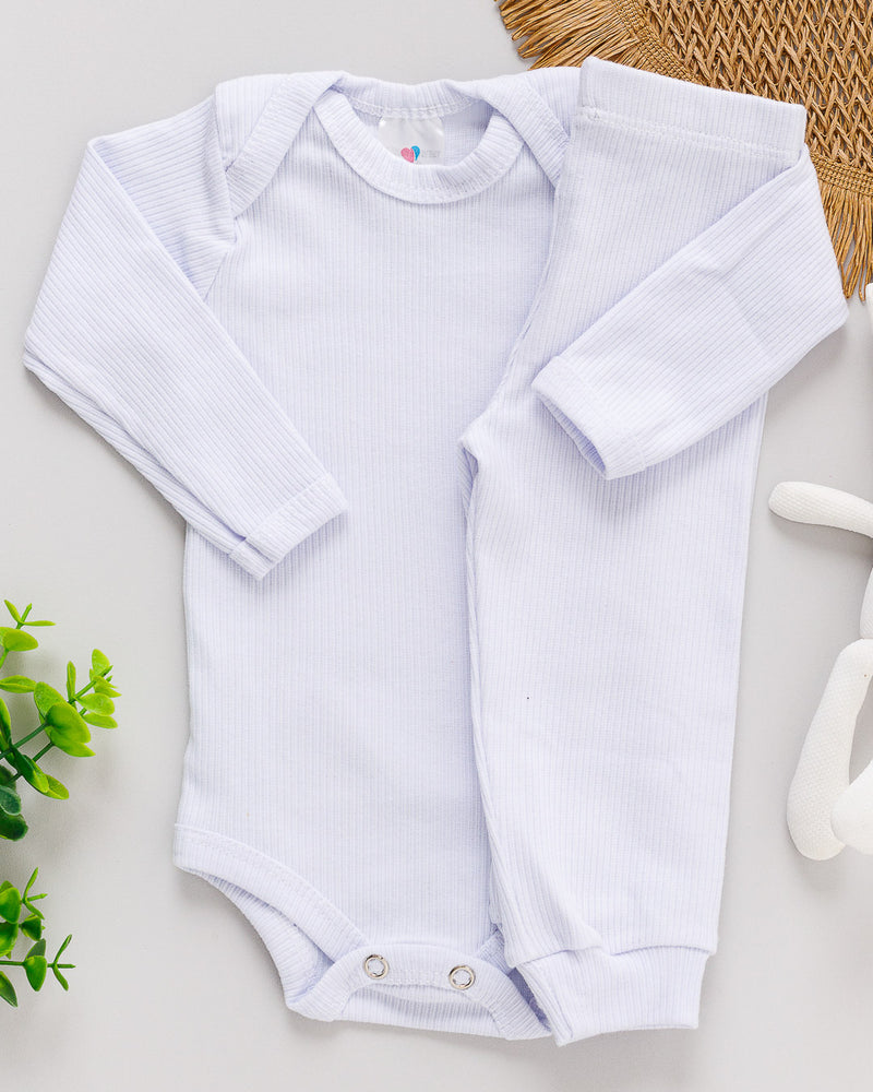 Conjunto Body Calça Bebê Canelado Branco