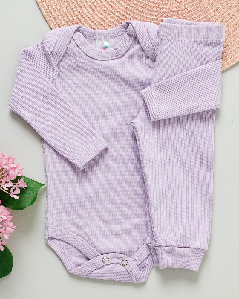 Conjunto Body Calça Bebê Canelado Lilás