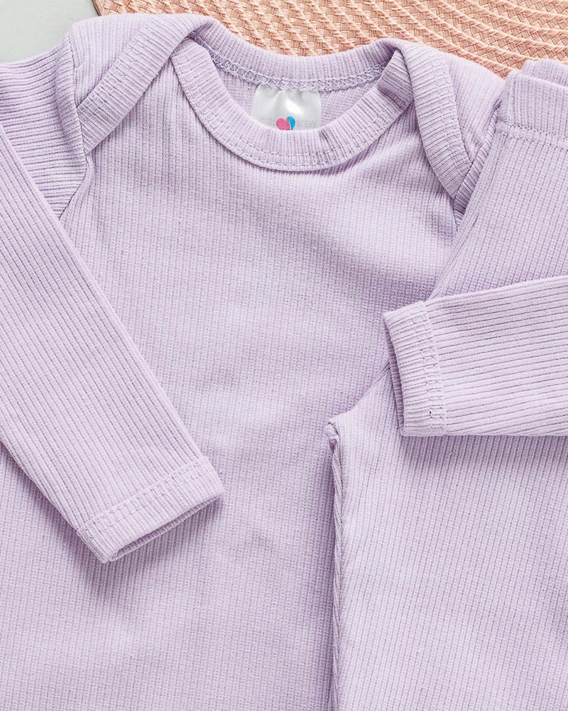 Conjunto Body Calça Bebê Canelado Lilás