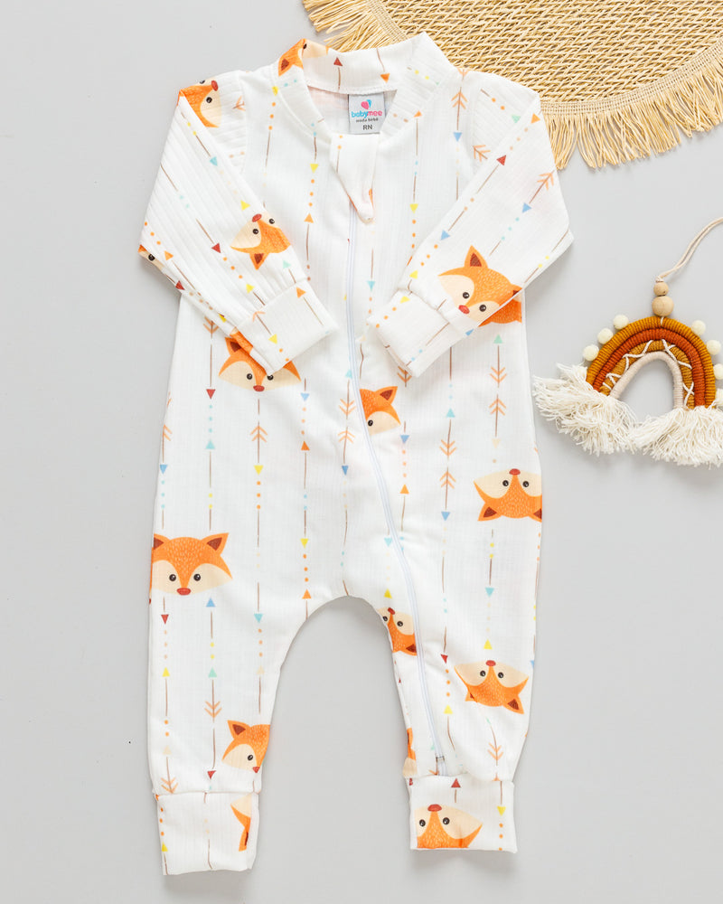 Macacão Bebê Canelado Estampado Raposinha