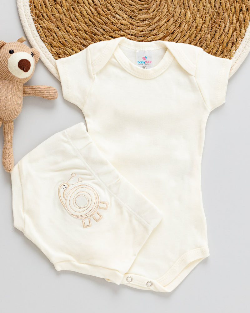 Conjunto Body e Tapa Fralda Bebê Suedine Caracol Bordado no Bumbum