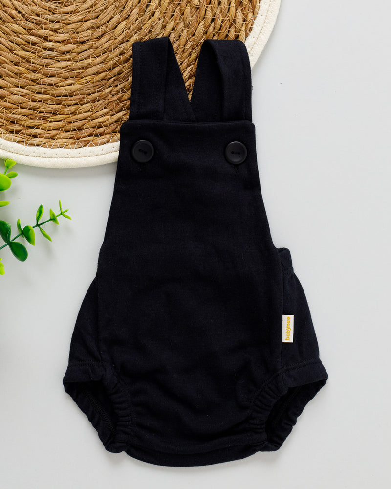Jardineira Bebê Romper Suedine Preto