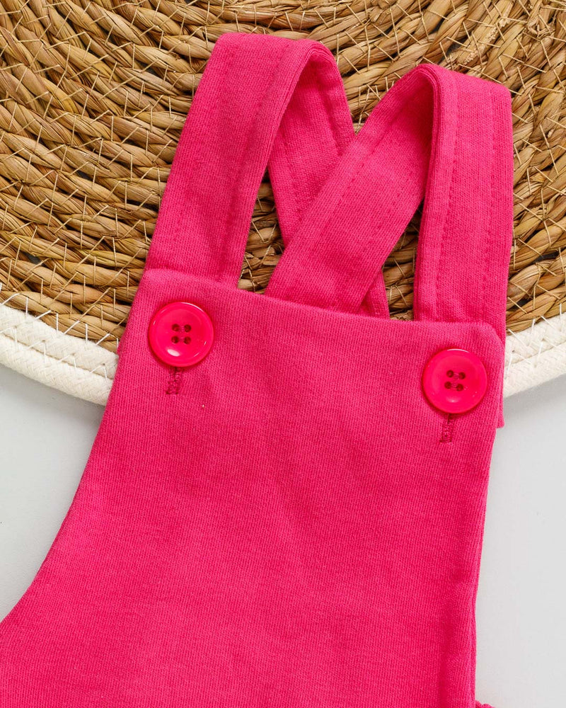 Jardineira Bebê Romper Suedine Rosa Pink