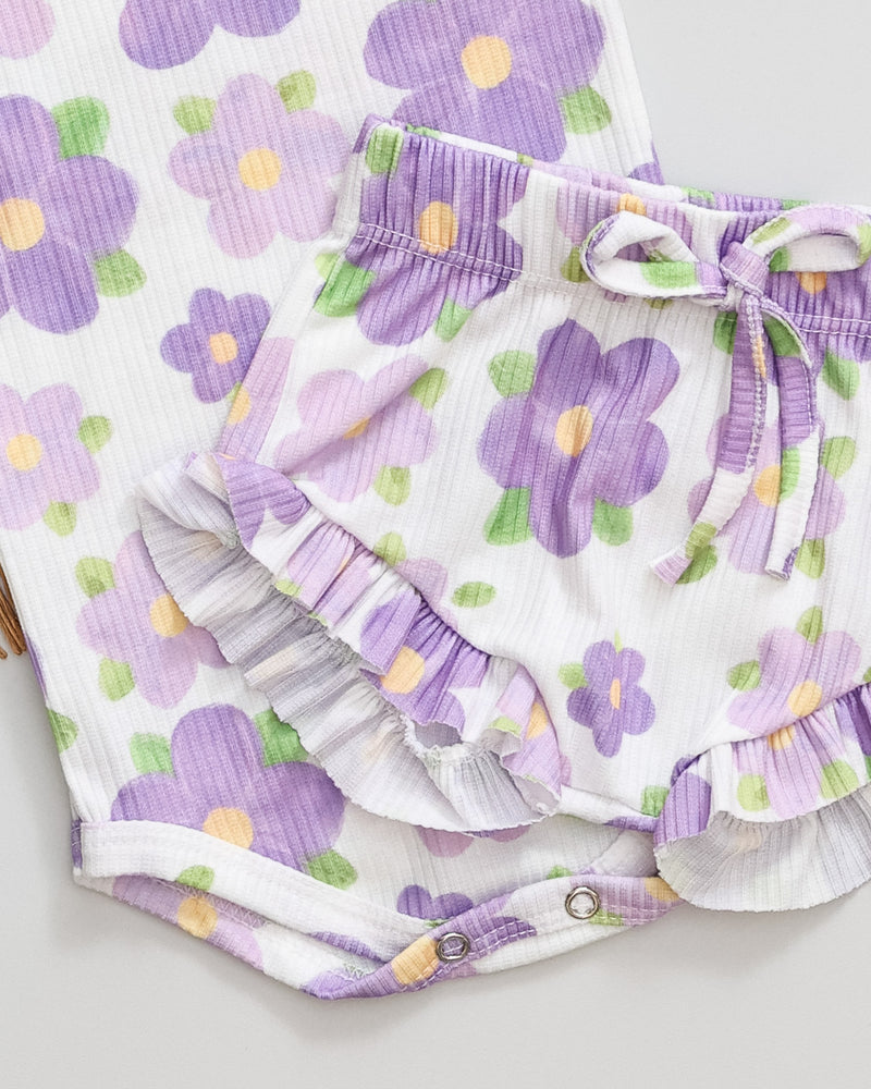 Conjunto Body Regata Babado e Tapa Fralda Bebê Florzinhas do Campo