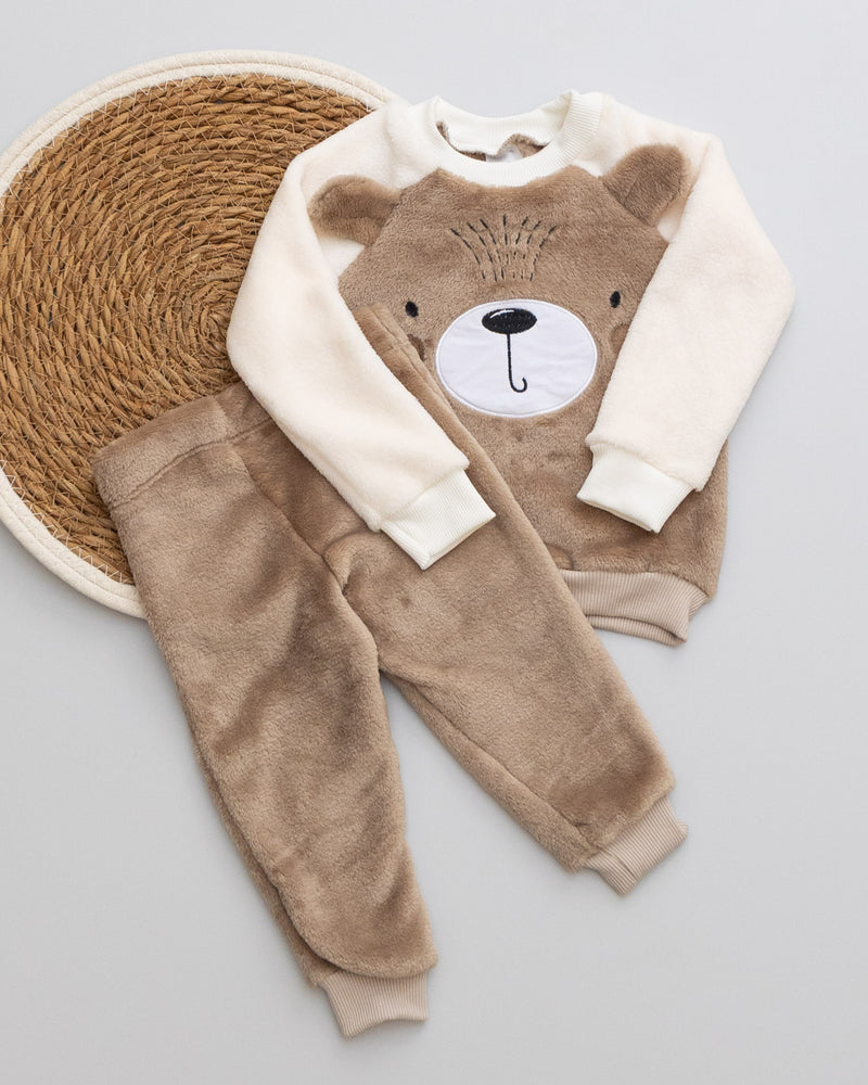 Conjunto Fleece Bordado Ursinho Com Calça Marrom