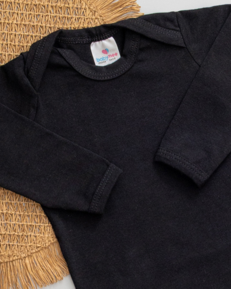 Body Cotton Manga Longa Preto