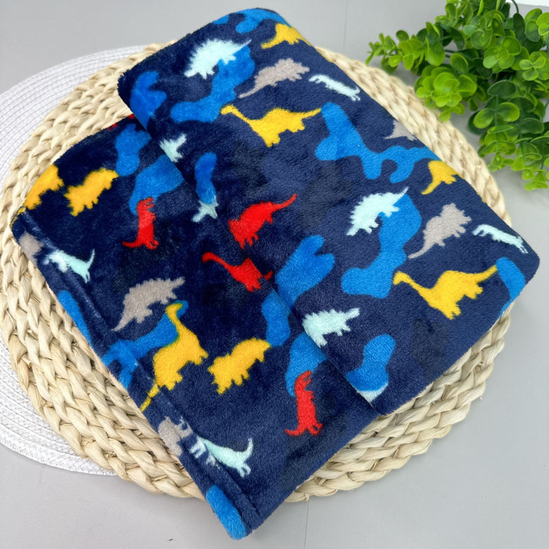 Manta para Bebê Fleece Cor Azul Estampado Dino