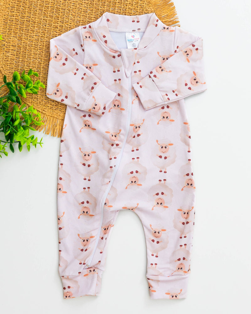 Macacão Bebê Térmico Bege Estampado Ovelhinha