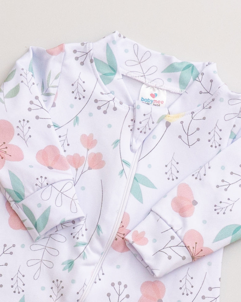 Macacão Bebê Térmico Estampado Flores Suaves