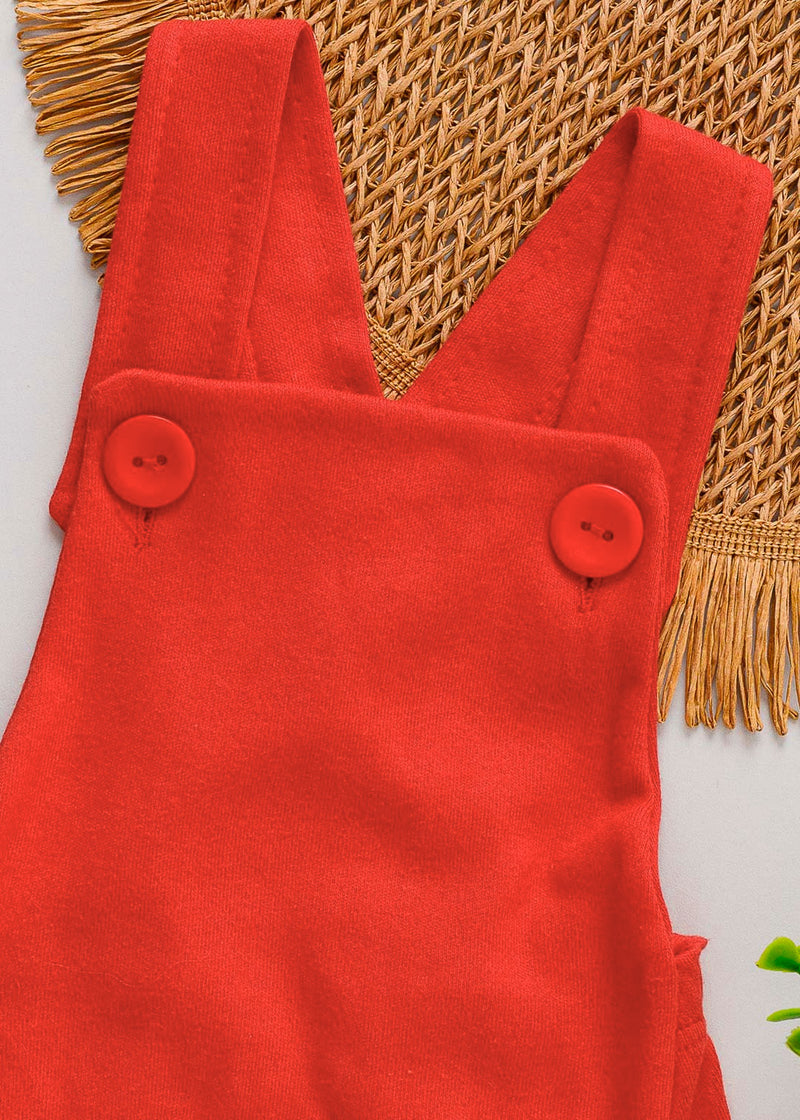 Jardineira Bebê Romper Suedine Vermelho