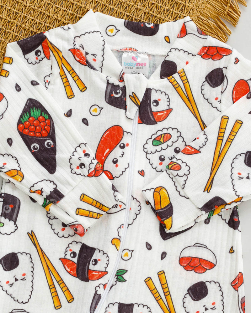 Macacão Bebê Canelado Estampado Sushi