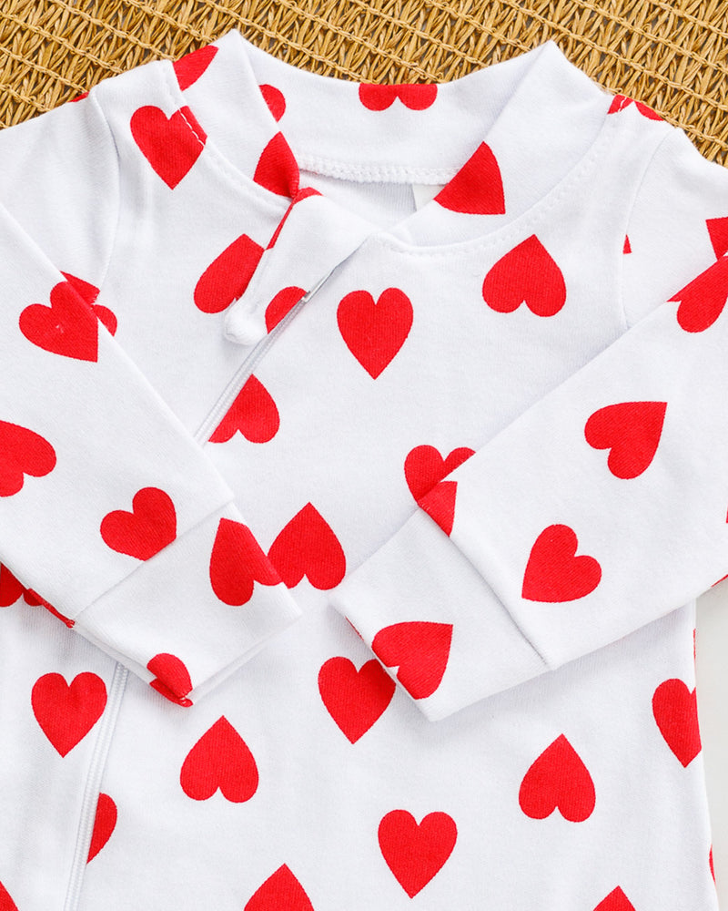 Macacão Bebê Suedine Estampado Coração Vermelho