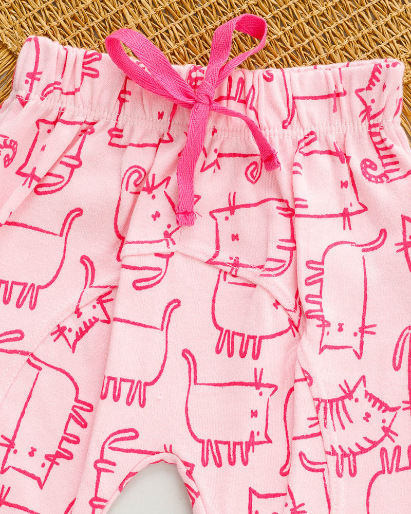Calça Saruel Suedine Rosa Claro Estampado Gatinha