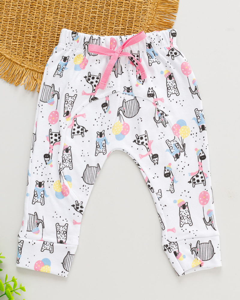 Calça Saruel Suedine Branco Estampada Bichinhos Balão