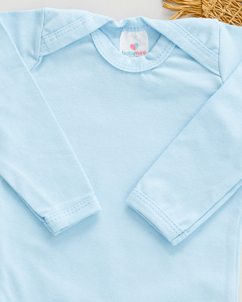Body Cotton Bebê Longo Azul Liso