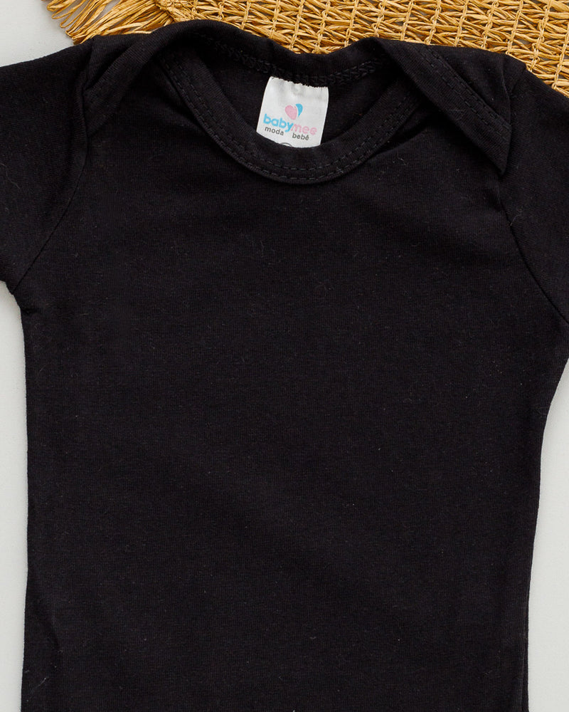 Body Cotton Bebê Manga Curta Preto