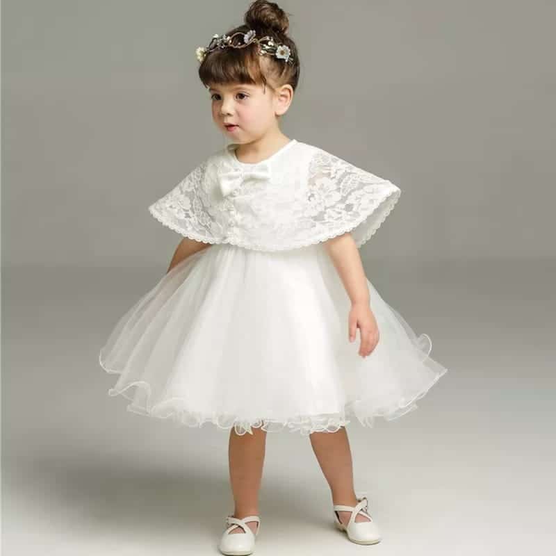 Vestido de Batizado Bordado Premium 2 peças Branco